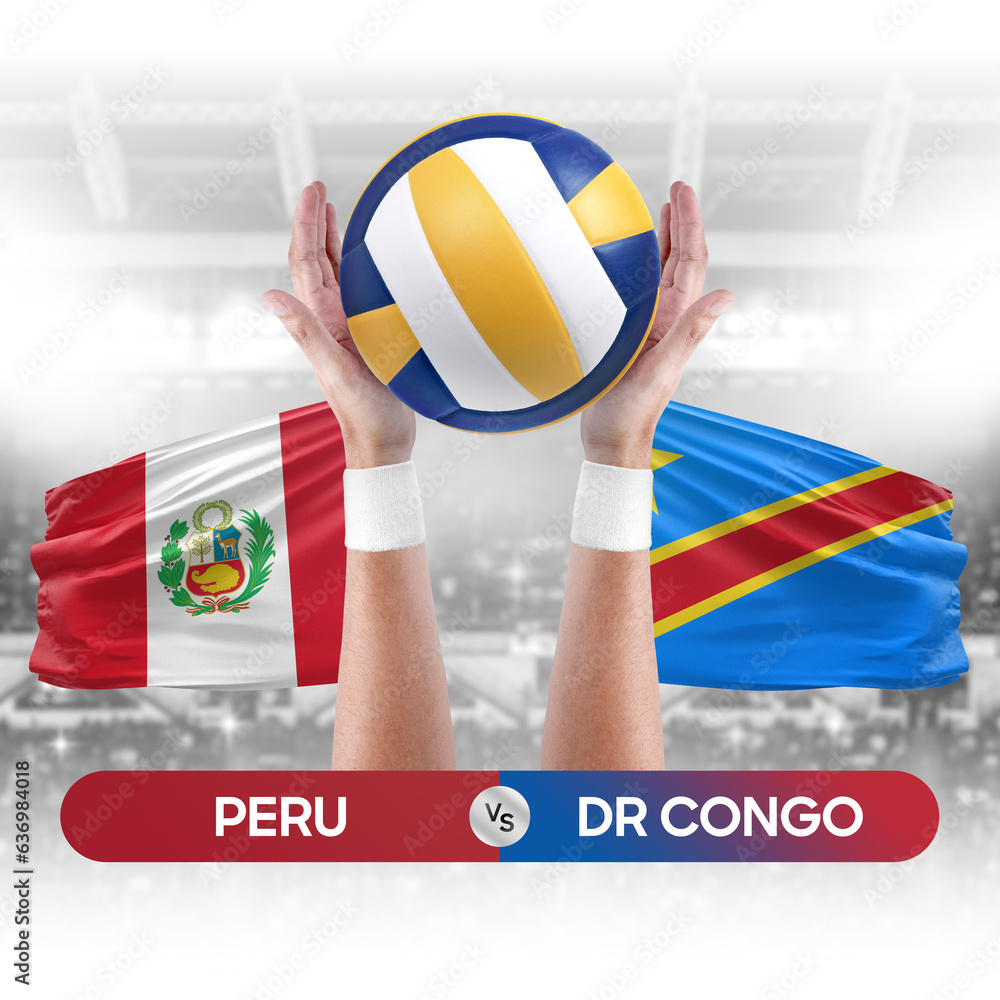 Peru vs Dr Congo national teams volleyball volley ball match competition concept.