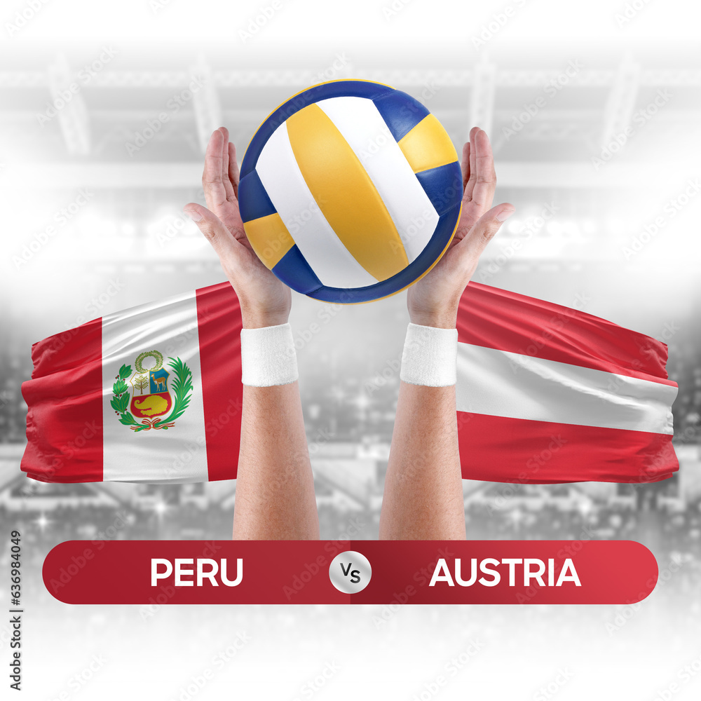 Peru vs Austria national teams volleyball volley ball match competition concept.