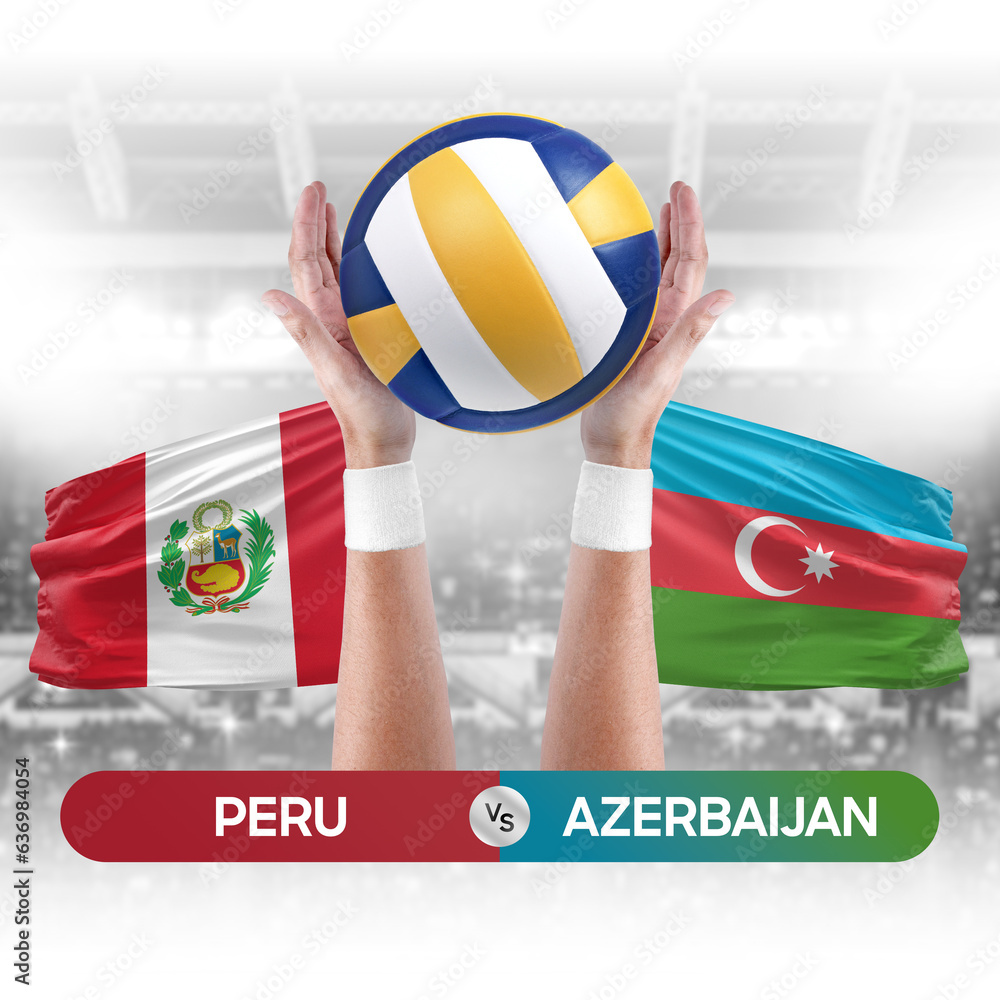 Peru vs Azerbaijan national teams volleyball volley ball match competition concept.