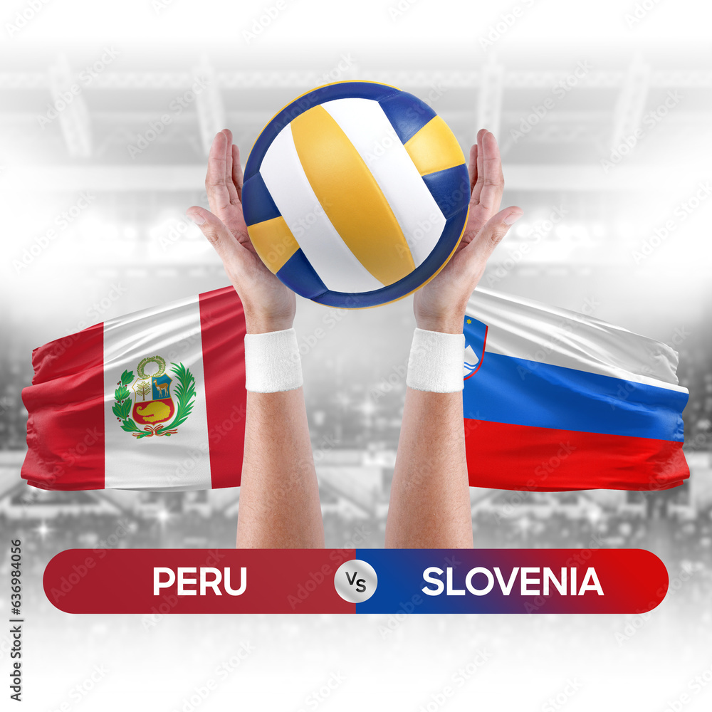 Peru vs Slovenia national teams volleyball volley ball match competition concept.