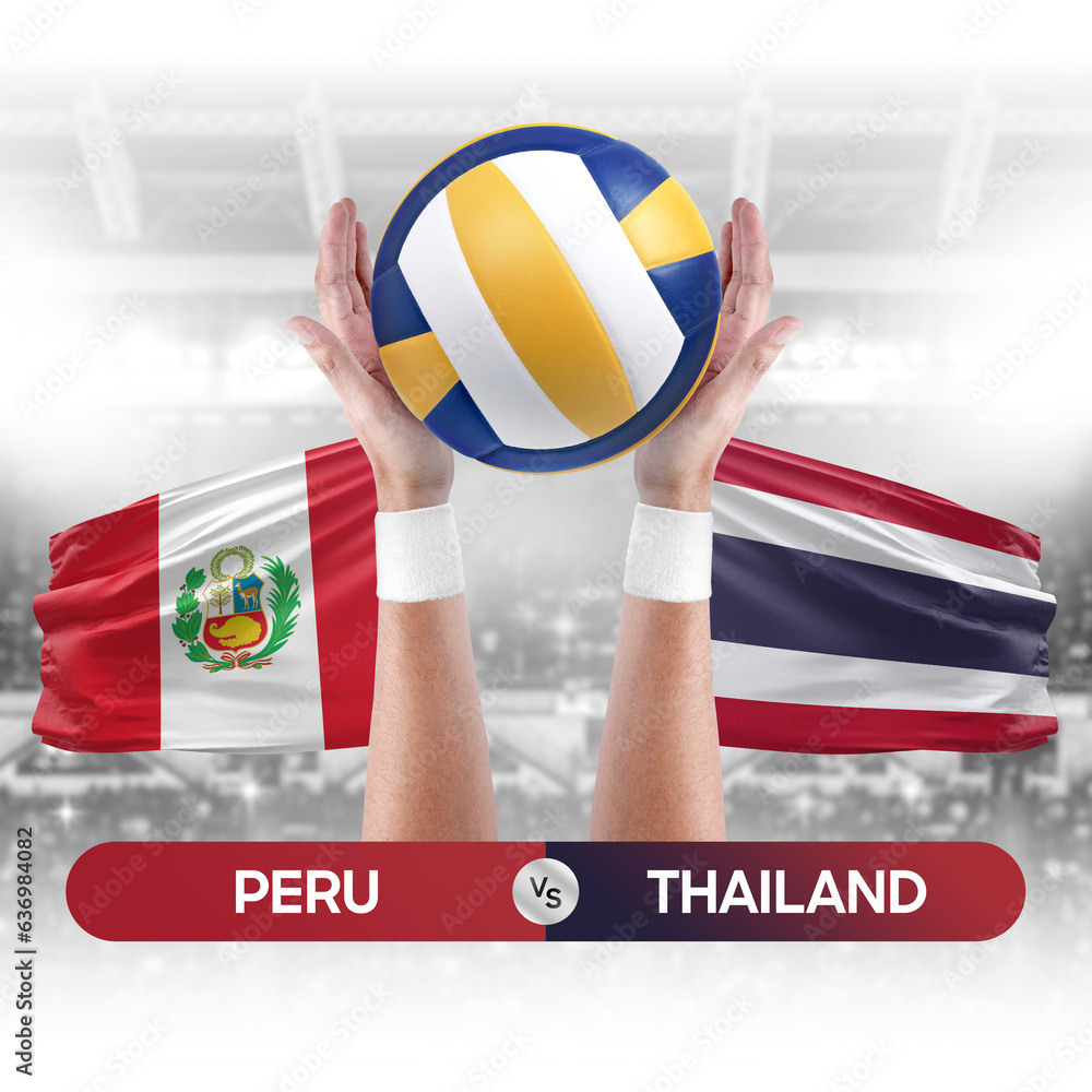 Peru vs Thailand national teams volleyball volley ball match competition concept.