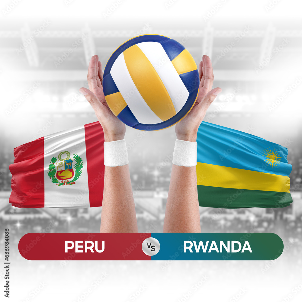 Peru vs Rwanda national teams volleyball volley ball match competition concept.