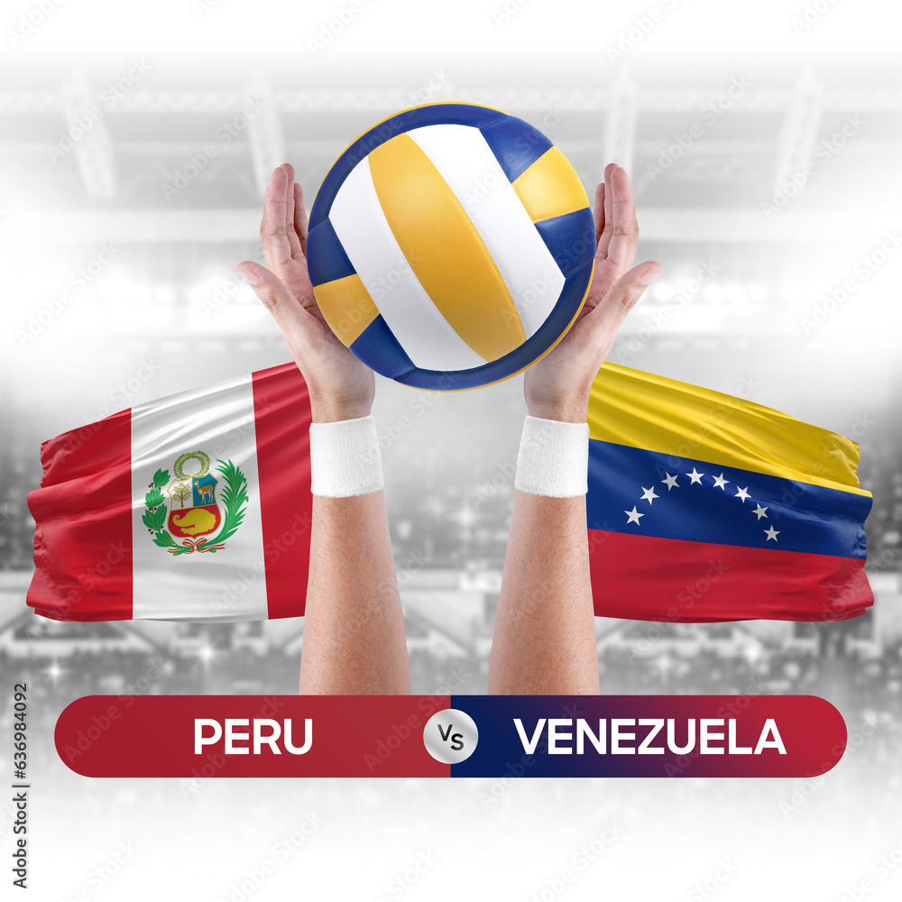 Peru vs Venezuela national teams volleyball volley ball match competition concept.