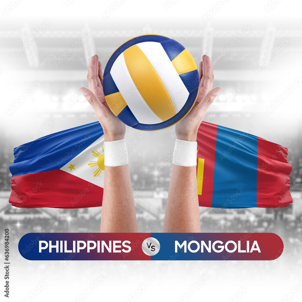 Philippines vs Mongolia national teams volleyball volley ball match competition concept.