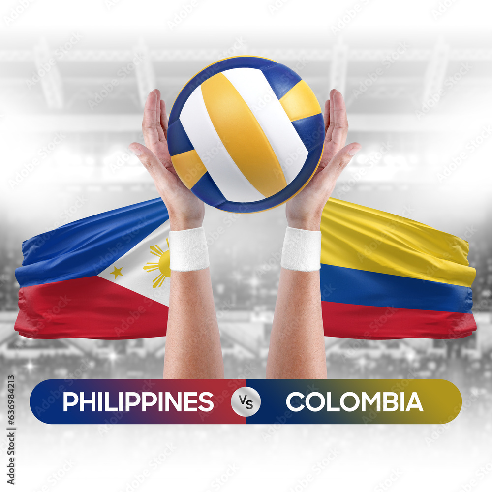 Philippines vs Colombia national teams volleyball volley ball match competition concept.
