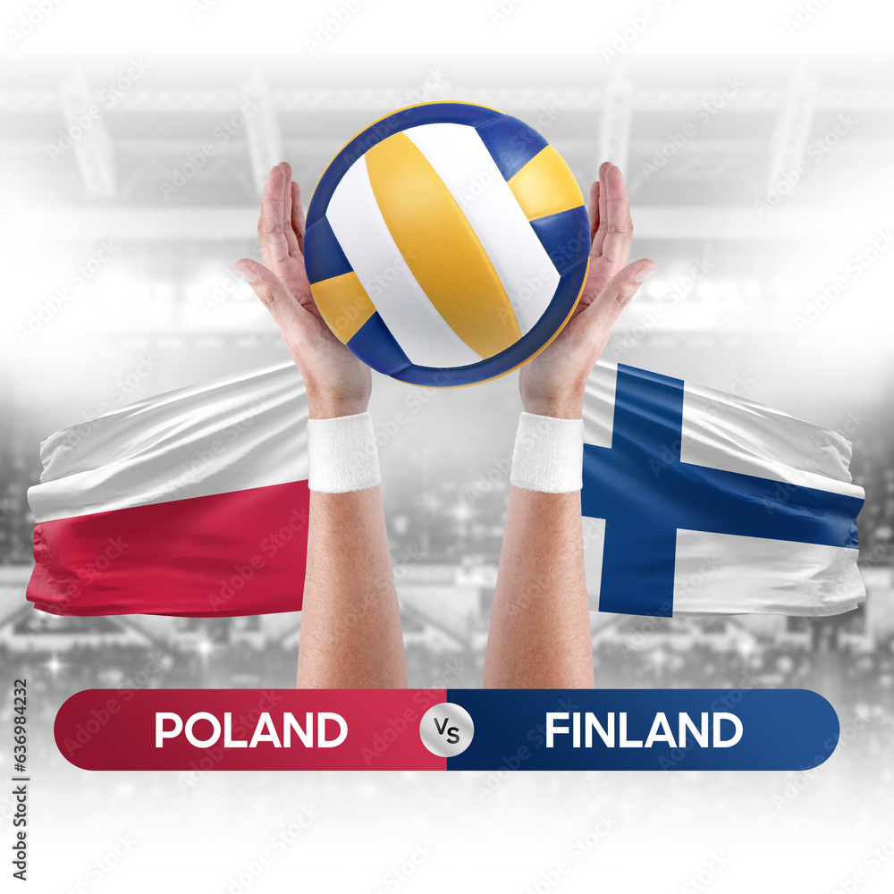 Poland vs Finland national teams volleyball volley ball match competition concept.