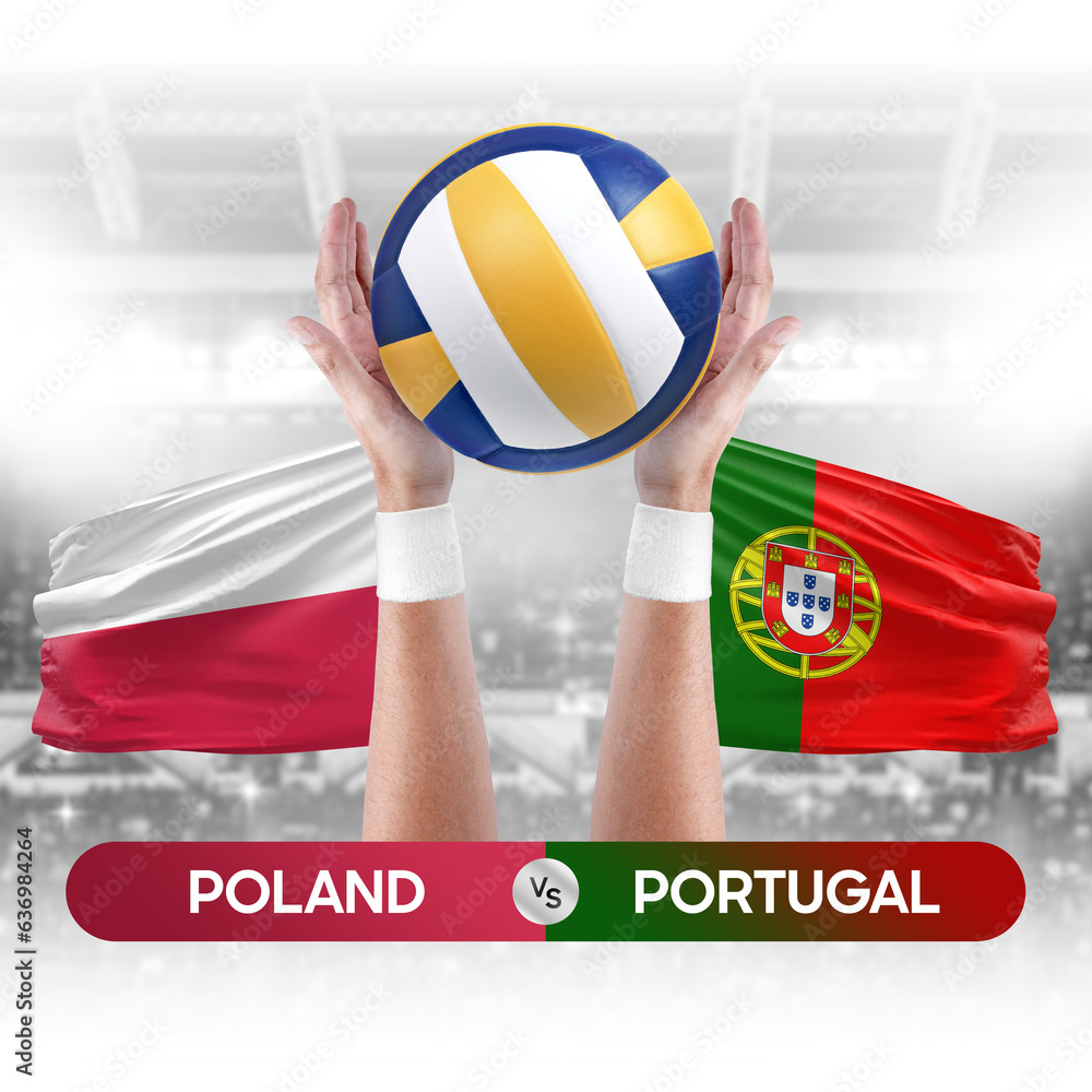 Poland vs Portugal national teams volleyball volley ball match competition concept.