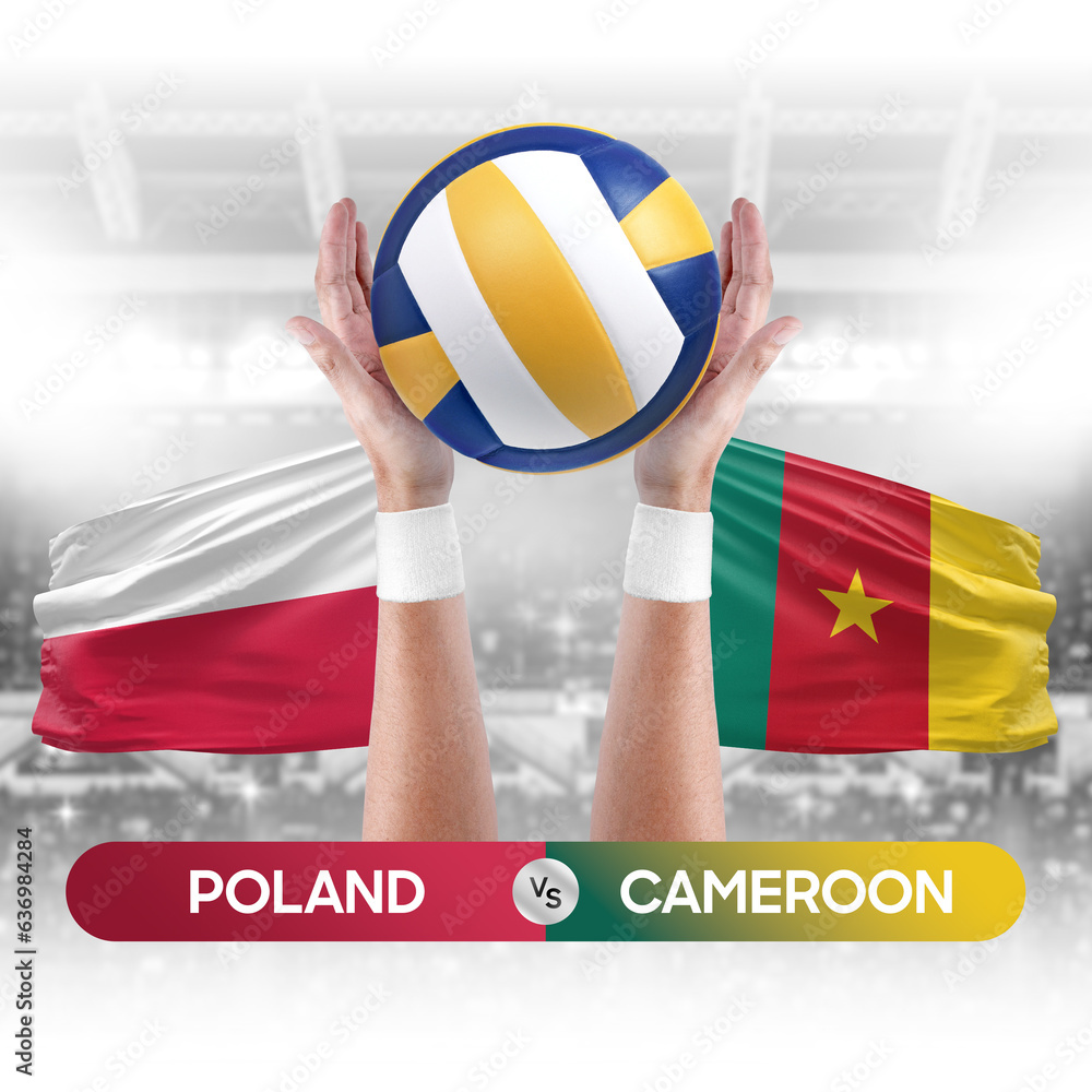 Poland vs Cameroon national teams volleyball volley ball match competition concept.