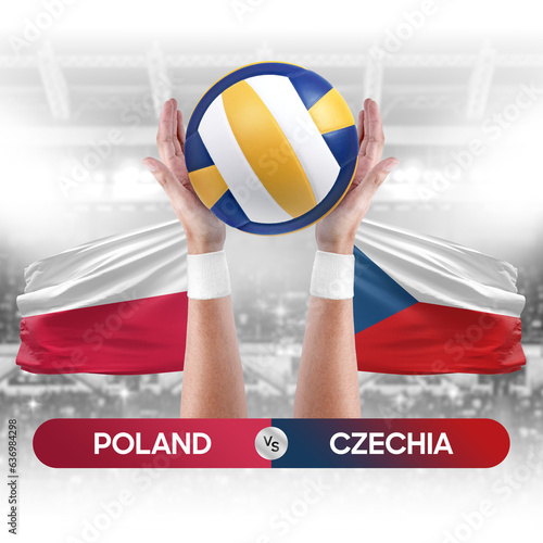 Poland vs Czechia national teams volleyball volley ball match competition concept.