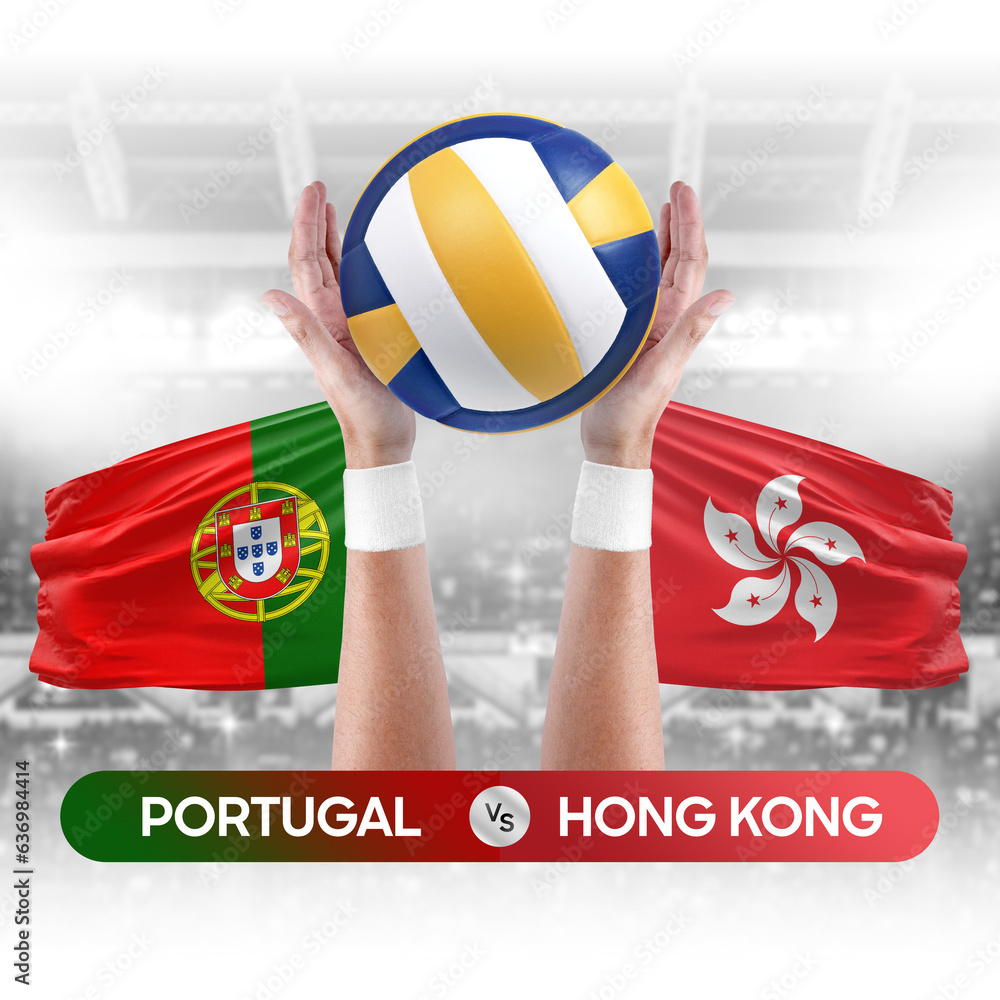 Portugal vs Hong Kong national teams volleyball volley ball match competition concept.