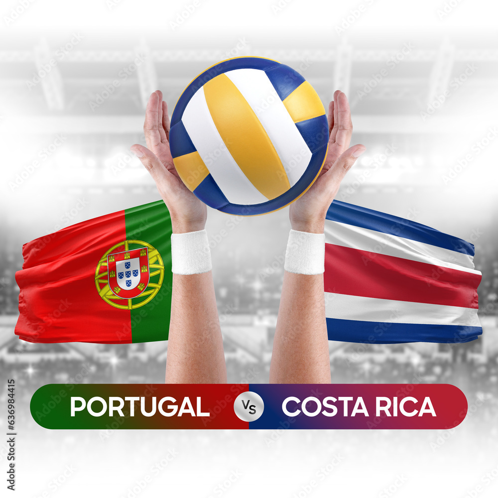 Portugal vs Costa Rica national teams volleyball volley ball match competition concept.