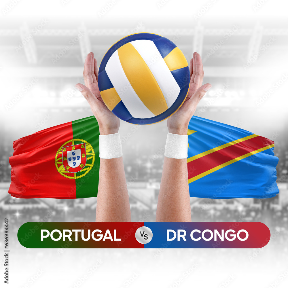 Portugal vs Dr Congo national teams volleyball volley ball match competition concept.