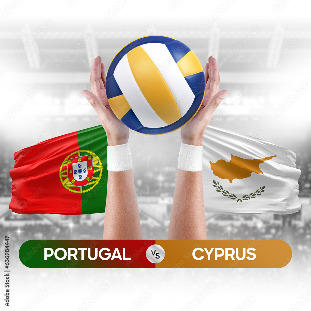 Portugal vs Cyprus national teams volleyball volley ball match competition concept.