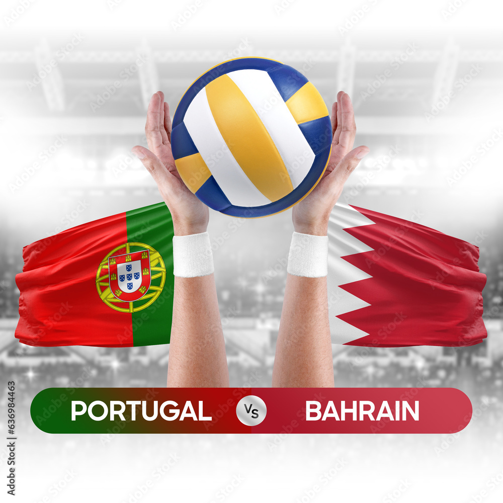 Portugal vs Bahrain national teams volleyball volley ball match competition concept.
