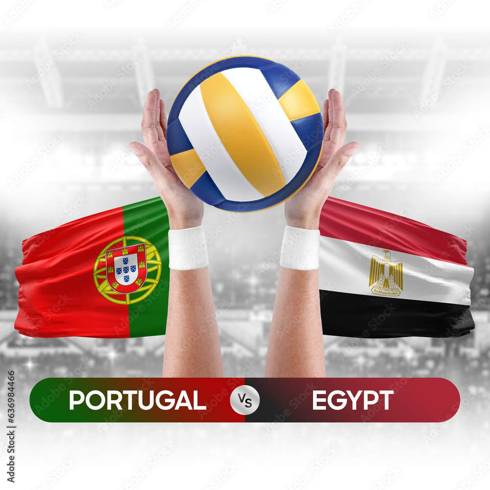 Portugal vs Egypt national teams volleyball volley ball match competition concept.