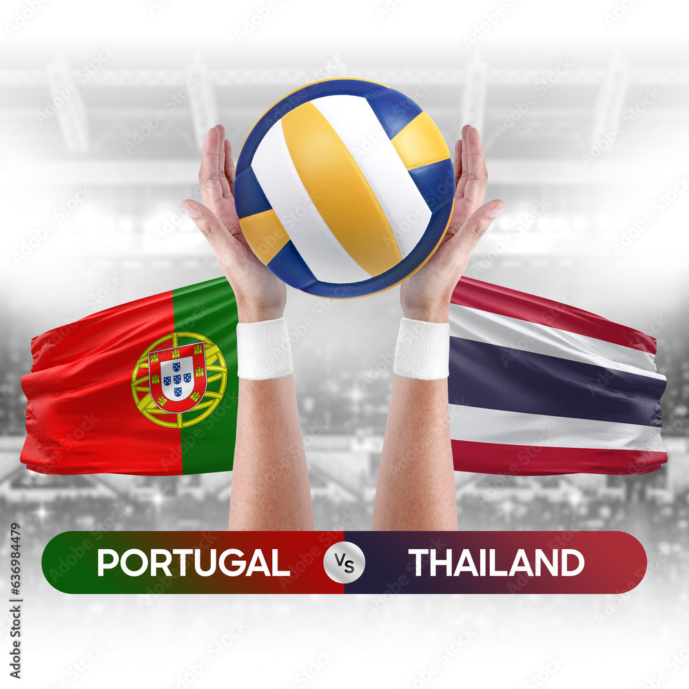 Portugal vs Thailand national teams volleyball volley ball match competition concept.