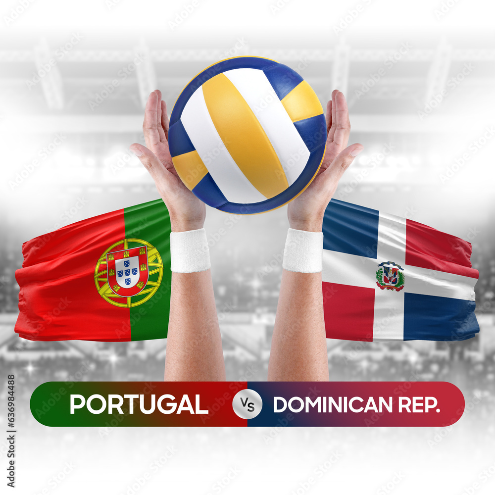 Portugal vs Dominican Republic national teams volleyball volley ball match competition concept.