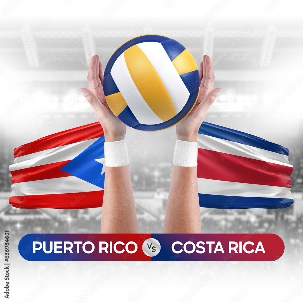 Puerto Rico vs Costa Rica national teams volleyball volley ball match competition concept.