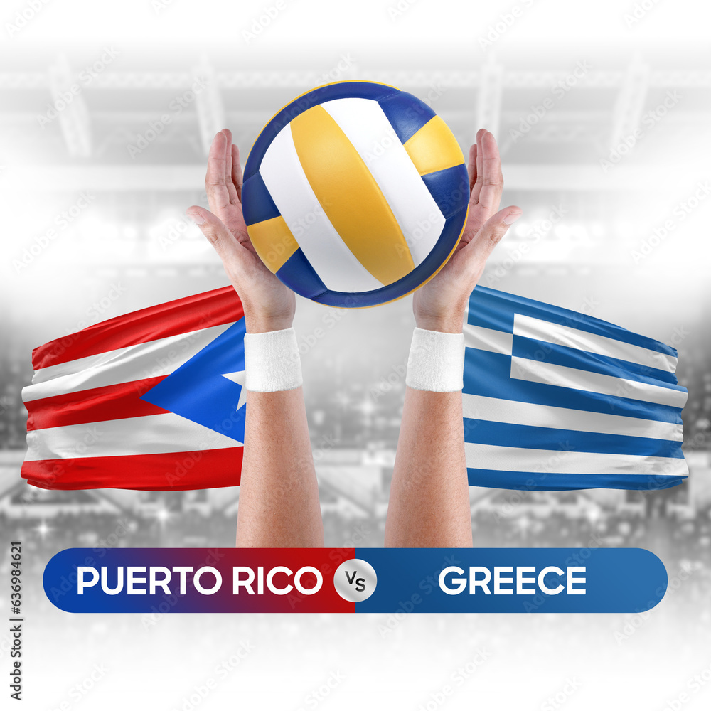 Puerto Rico vs Greece national teams volleyball volley ball match competition concept.