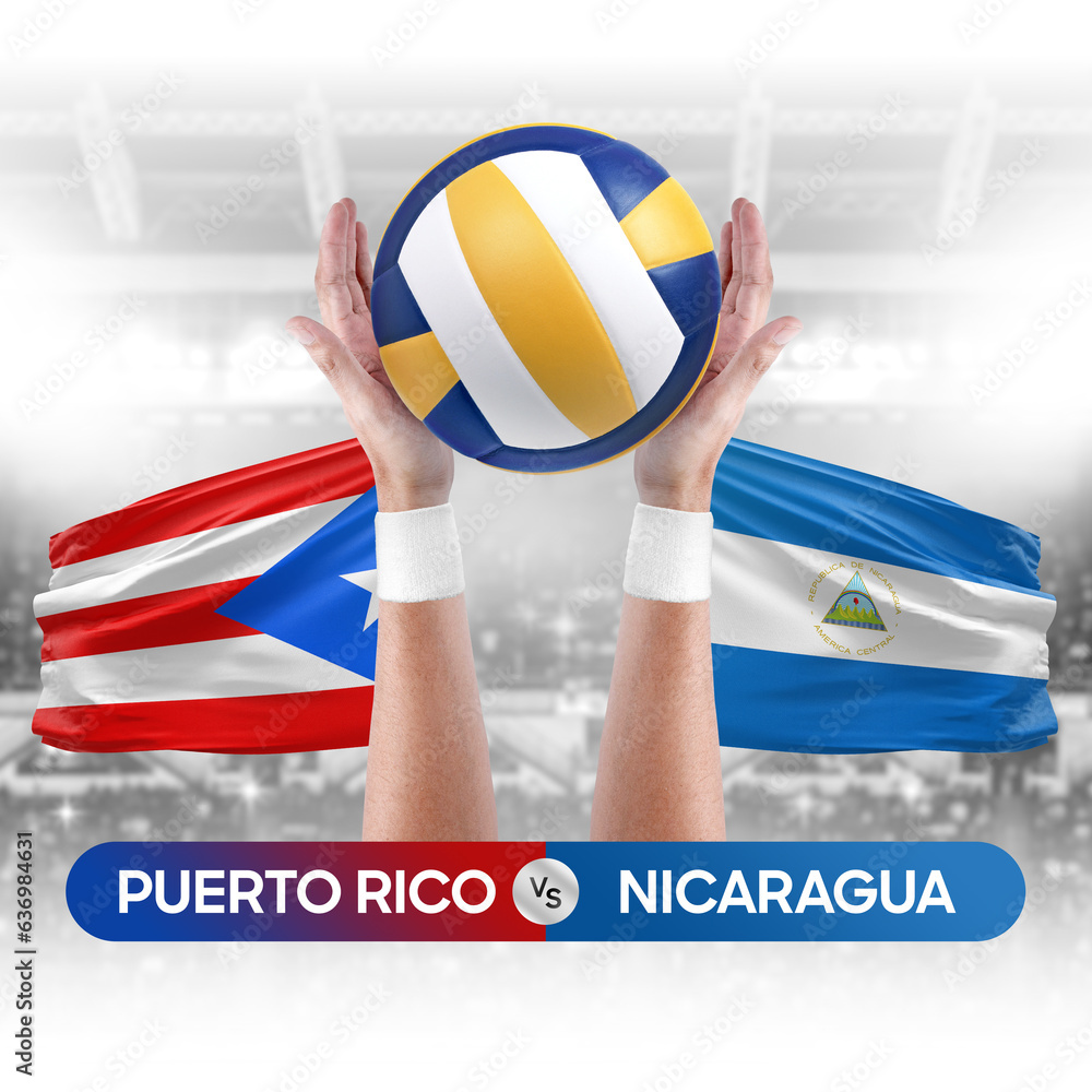 Puerto Rico vs Nicaragua national teams volleyball volley ball match competition concept.