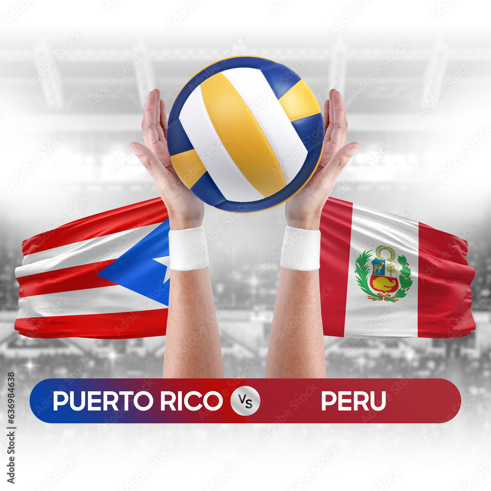 Puerto Rico vs Peru national teams volleyball volley ball match competition concept.