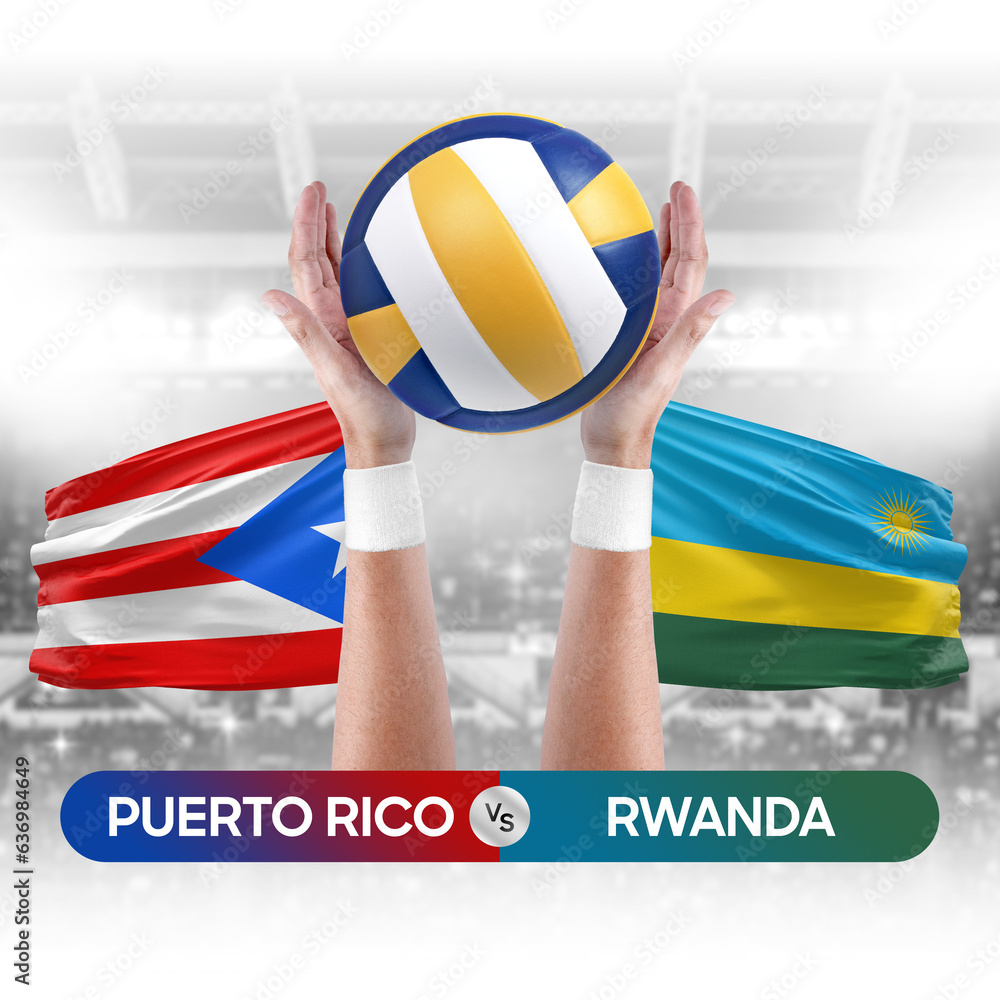Puerto Rico vs Rwanda national teams volleyball volley ball match competition concept.