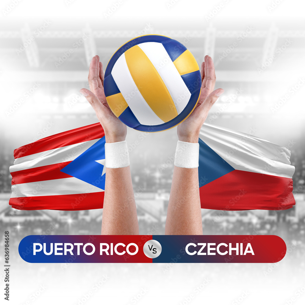 Puerto Rico vs Czechia national teams volleyball volley ball match competition concept.