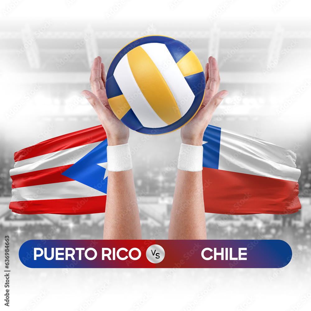 Puerto Rico vs Chile national teams volleyball volley ball match competition concept.