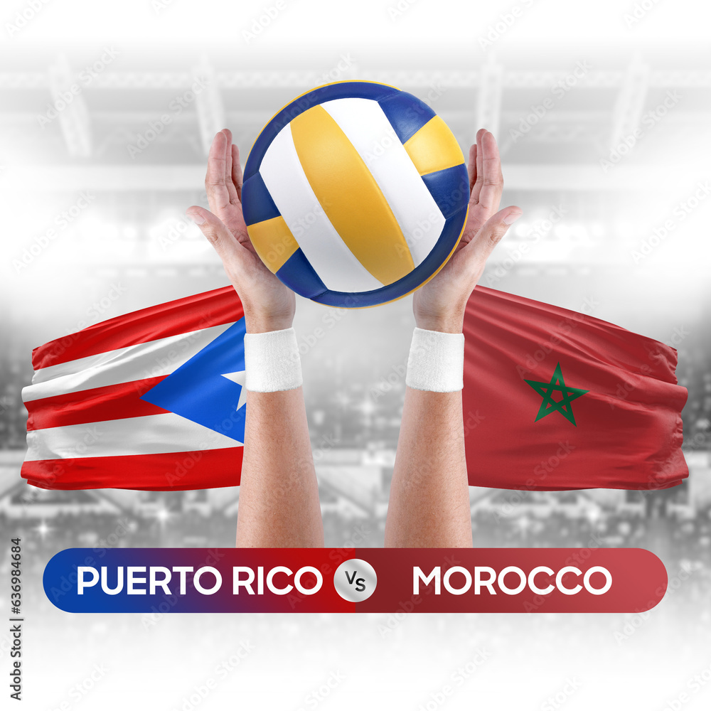 Puerto Rico vs Morocco national teams volleyball volley ball match competition concept.