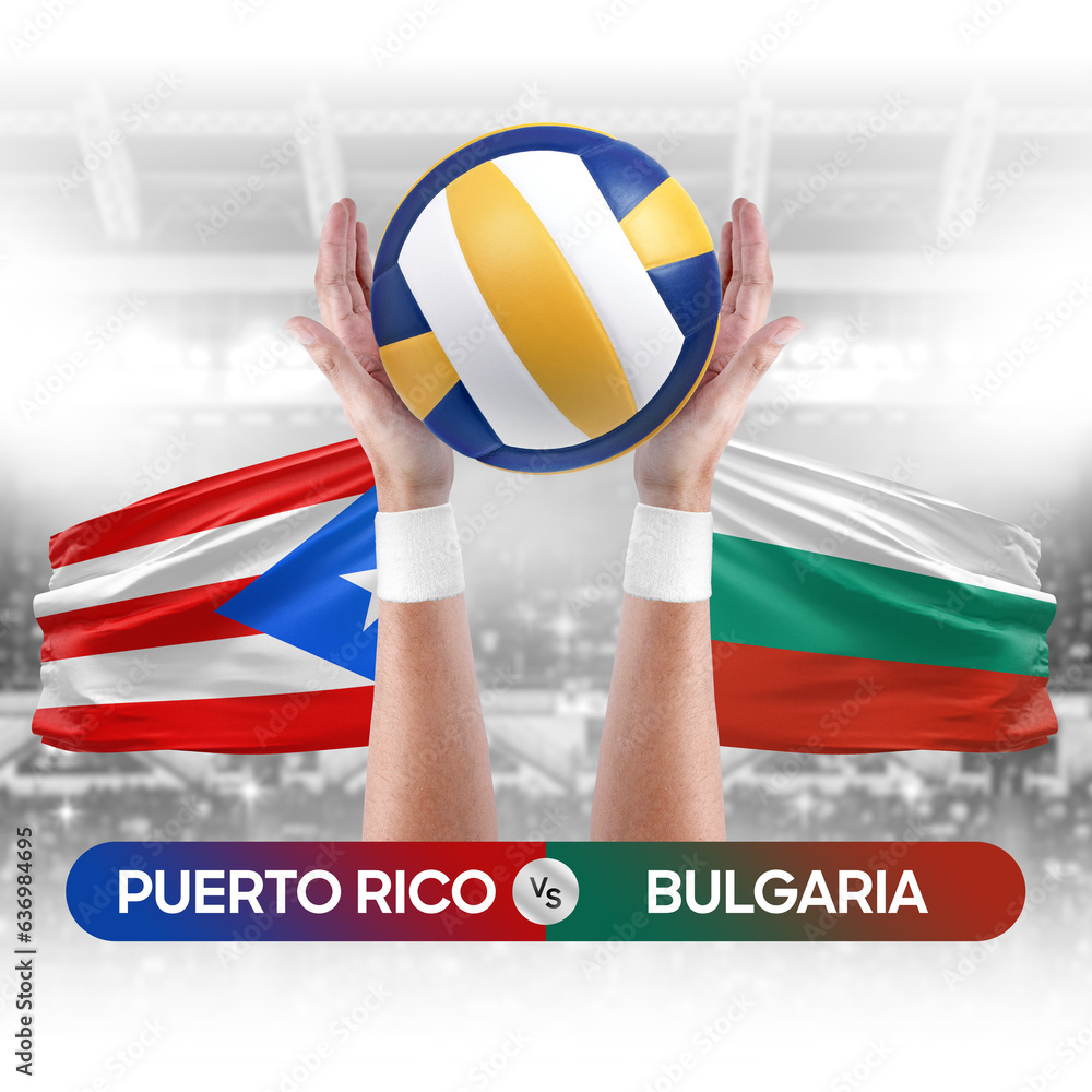 Puerto Rico vs Bulgaria national teams volleyball volley ball match competition concept.