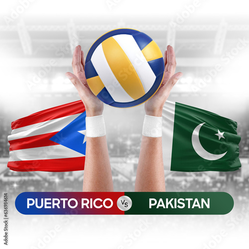 Puerto Rico vs Pakistan national teams volleyball volley ball match competition concept.