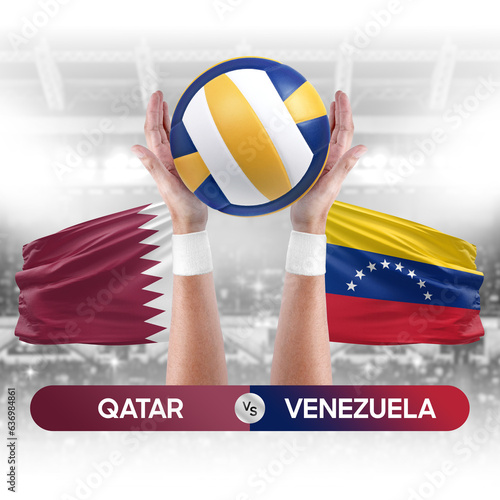 Qatar vs Venezuela national teams volleyball volley ball match competition concept.