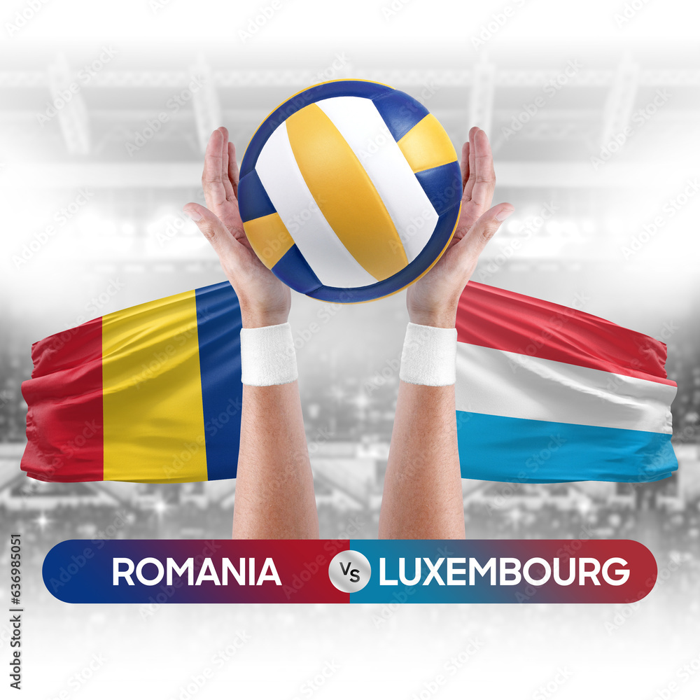 Romania vs Luxembourg national teams volleyball volley ball match competition concept.