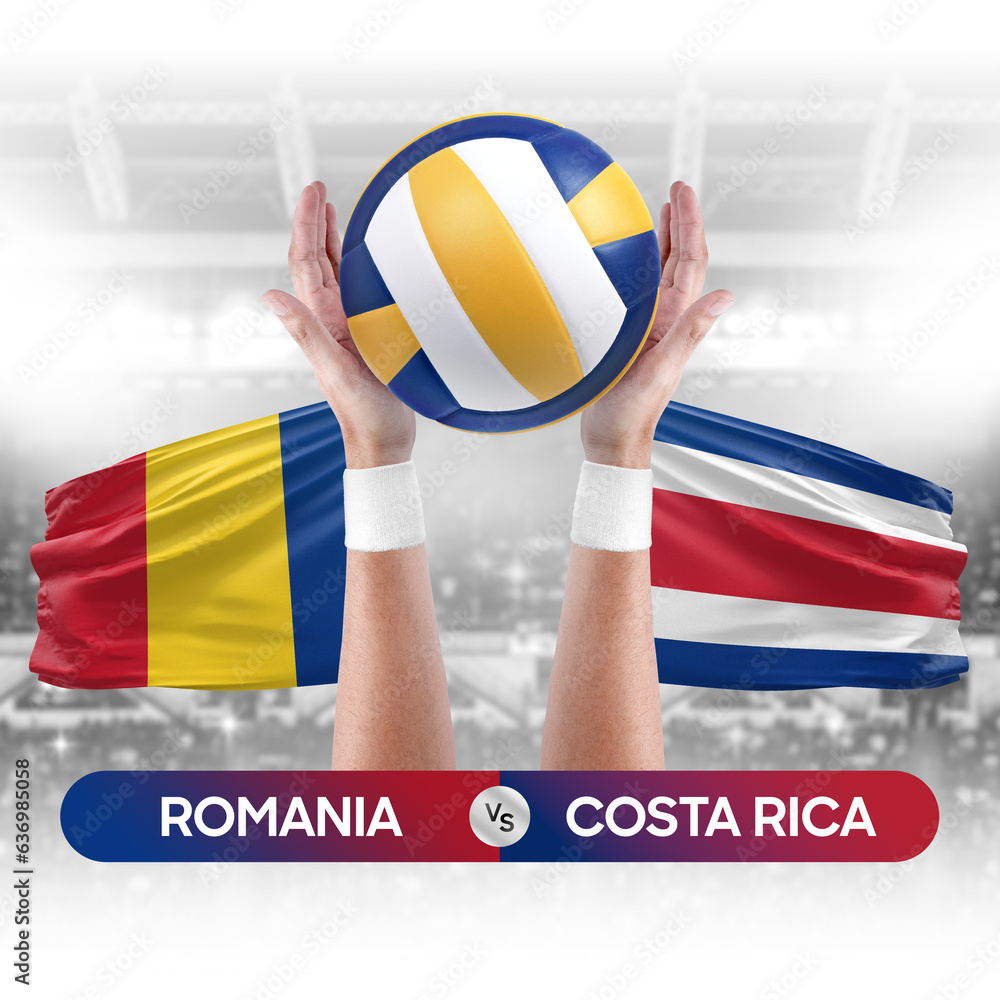Romania vs Costa Rica national teams volleyball volley ball match competition concept.