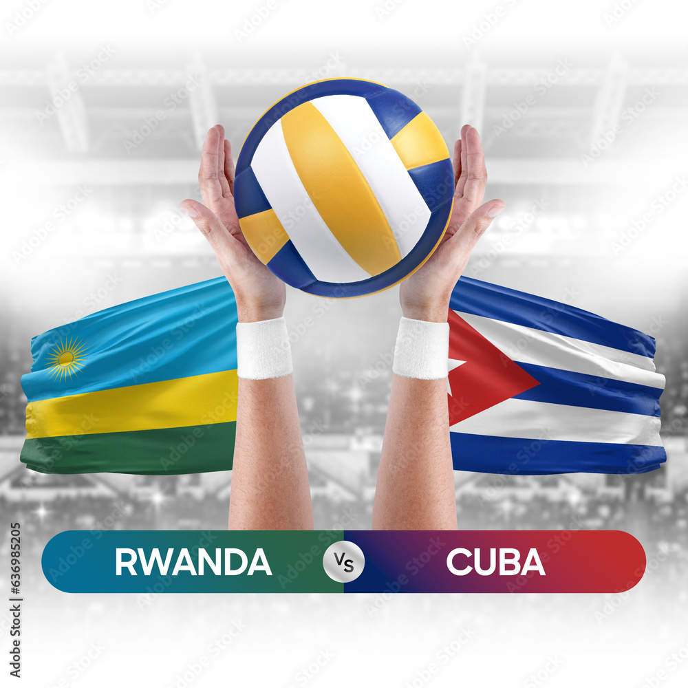 Rwanda vs Cuba national teams volleyball volley ball match competition concept.