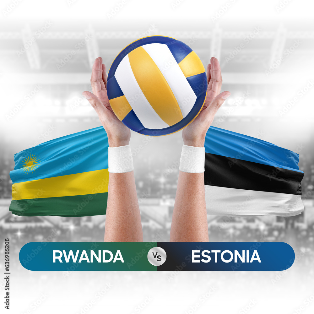 Rwanda vs Estonia national teams volleyball volley ball match competition concept.