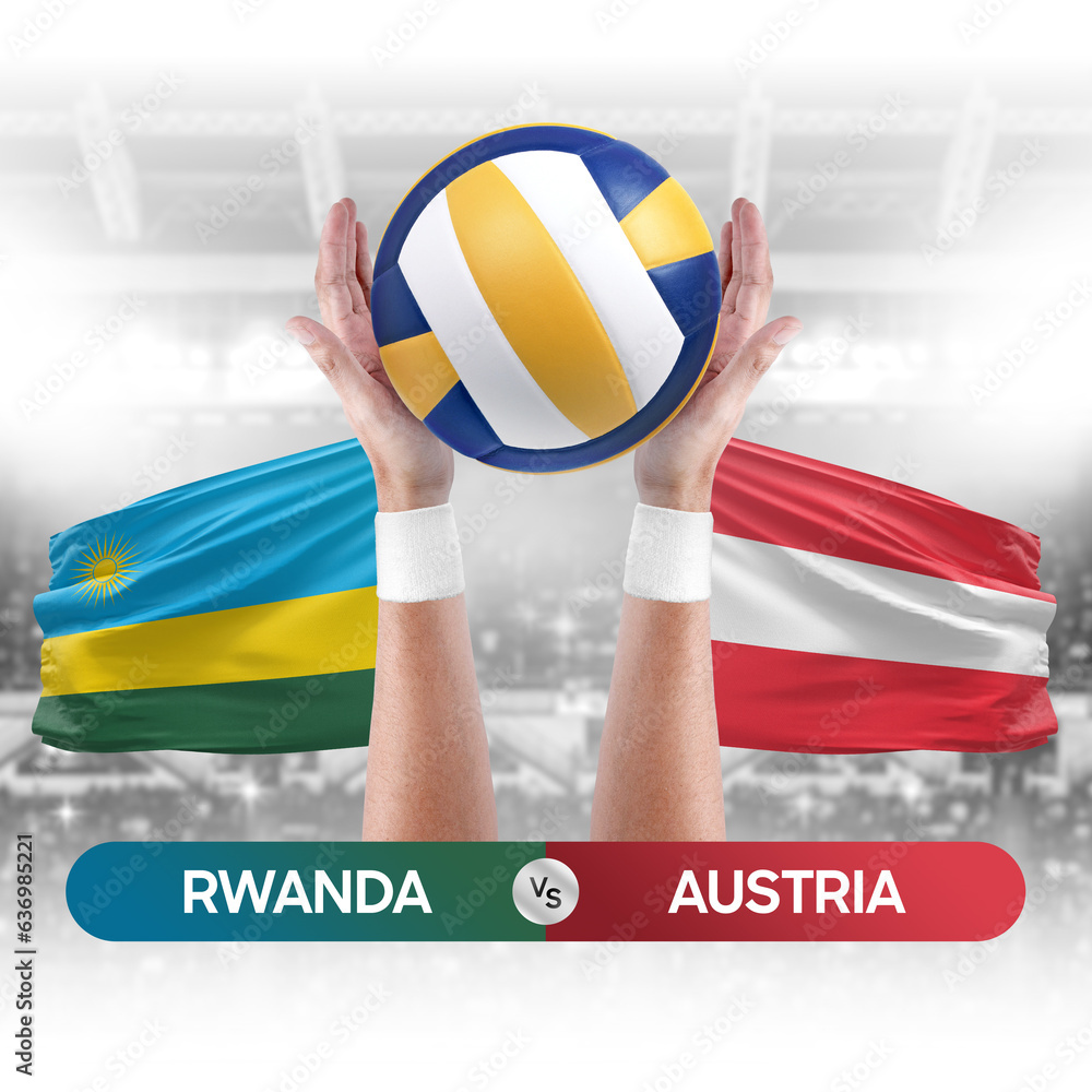 Rwanda vs Austria national teams volleyball volley ball match competition concept.