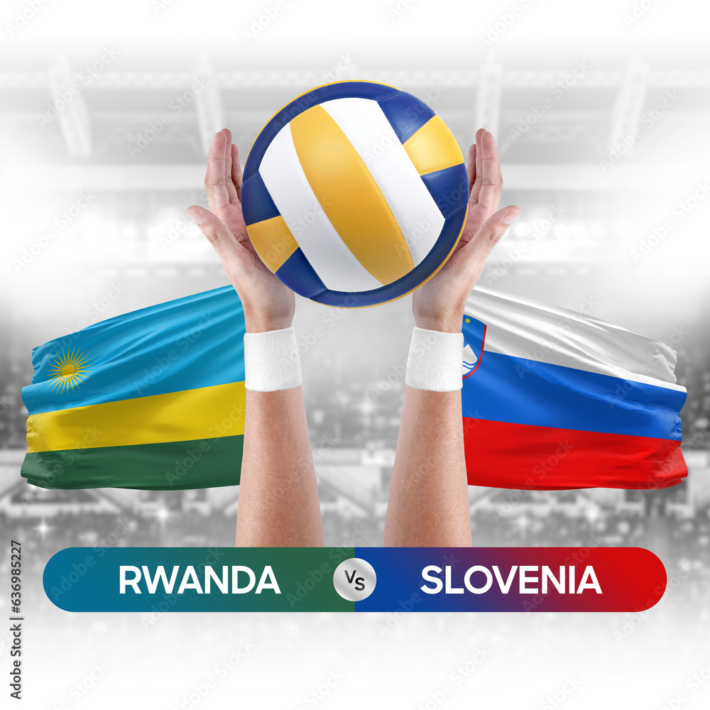 Rwanda vs Slovenia national teams volleyball volley ball match competition concept.