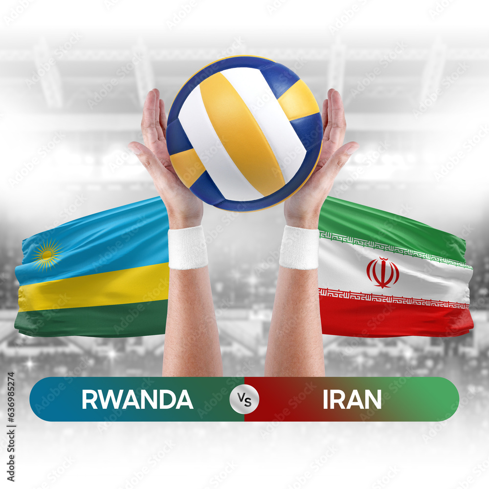 Rwanda vs Iran national teams volleyball volley ball match competition concept.
