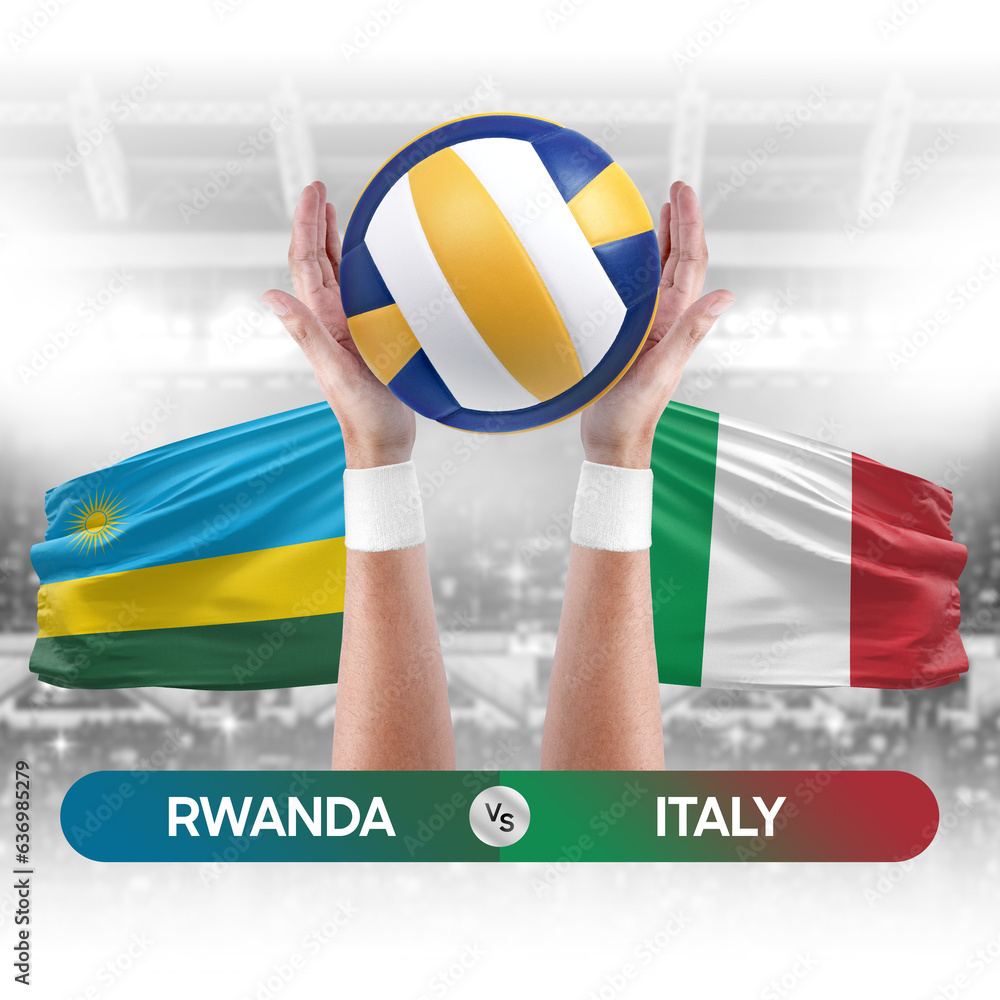 Rwanda vs Italy national teams volleyball volley ball match competition concept.