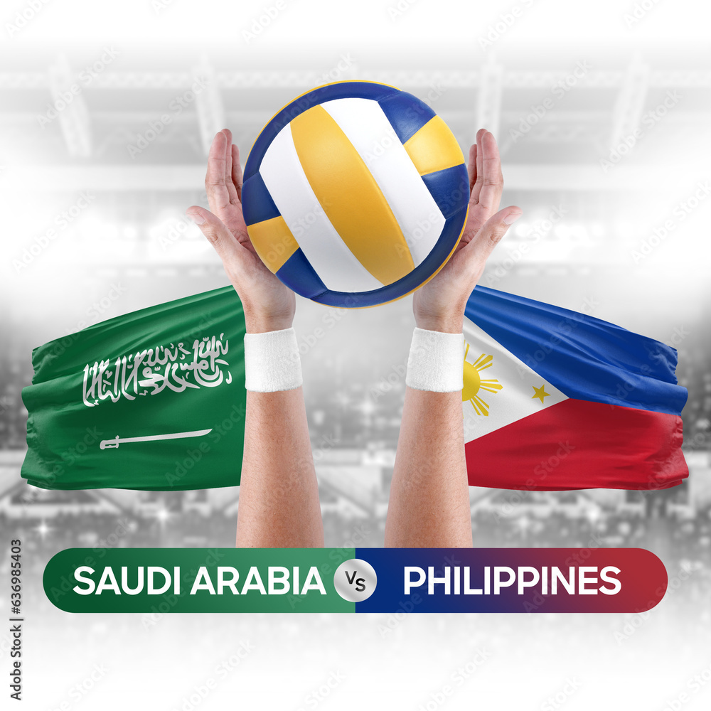 Saudi Arabia vs Philippines national teams volleyball volley ball match competition concept.