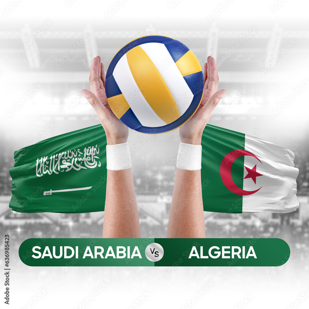 Saudi Arabia vs Algeria national teams volleyball volley ball match competition concept.
