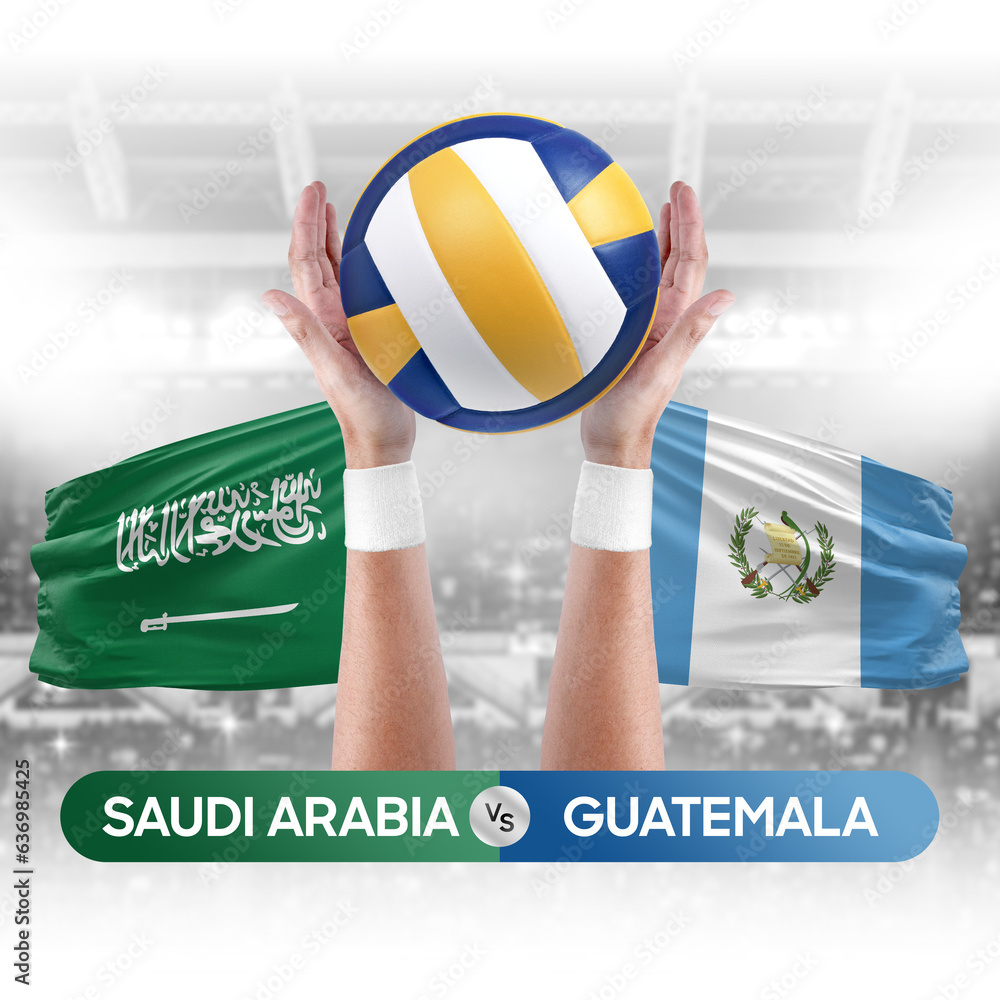 Saudi Arabia vs Guatemala national teams volleyball volley ball match competition concept.