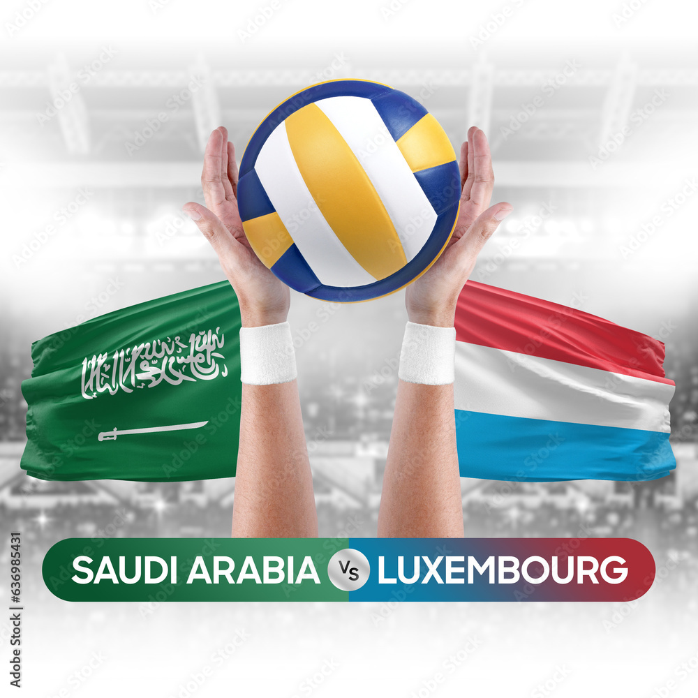 Saudi Arabia vs Luxembourg national teams volleyball volley ball match competition concept.