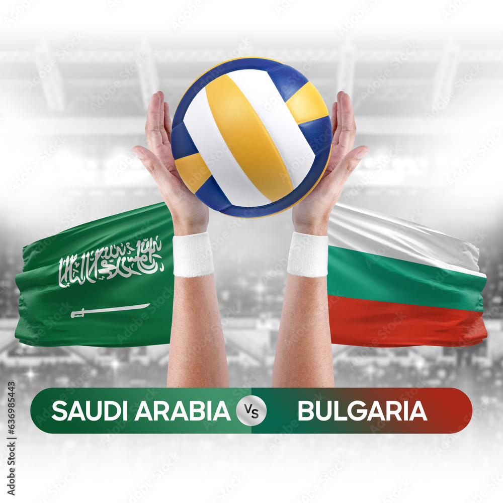 Saudi Arabia vs Bulgaria national teams volleyball volley ball match competition concept.