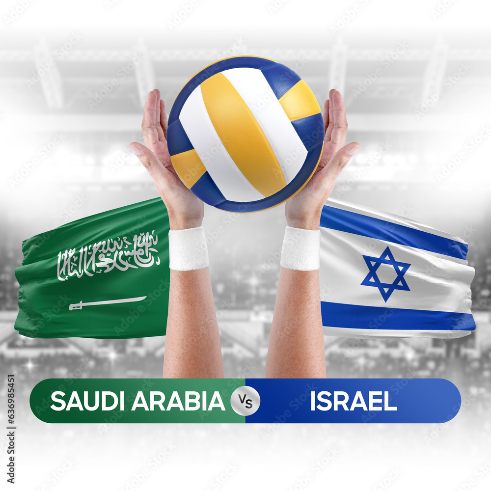 Saudi Arabia vs Israel national teams volleyball volley ball match competition concept.