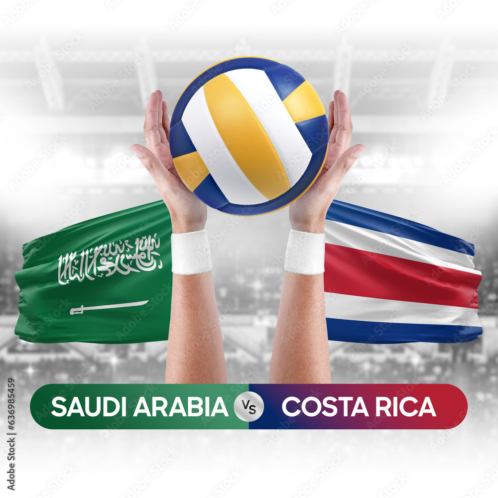 Saudi Arabia vs Costa Rica national teams volleyball volley ball match competition concept.