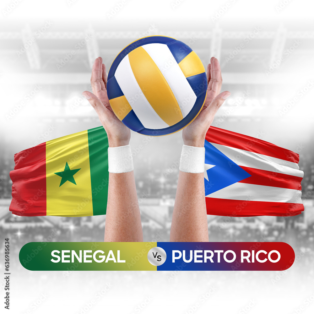 Senegal vs Puerto Rico national teams volleyball volley ball match competition concept.