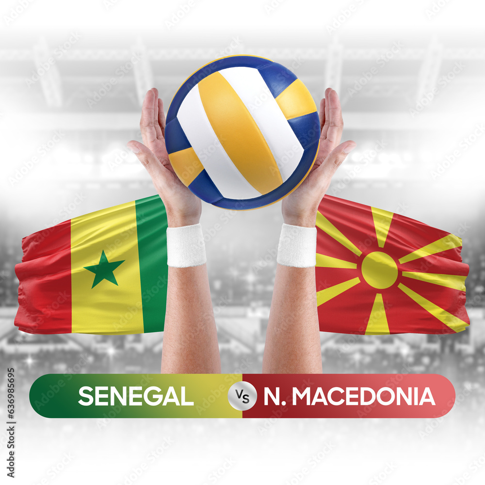 Senegal vs North Macedonia national teams volleyball volley ball match competition concept.