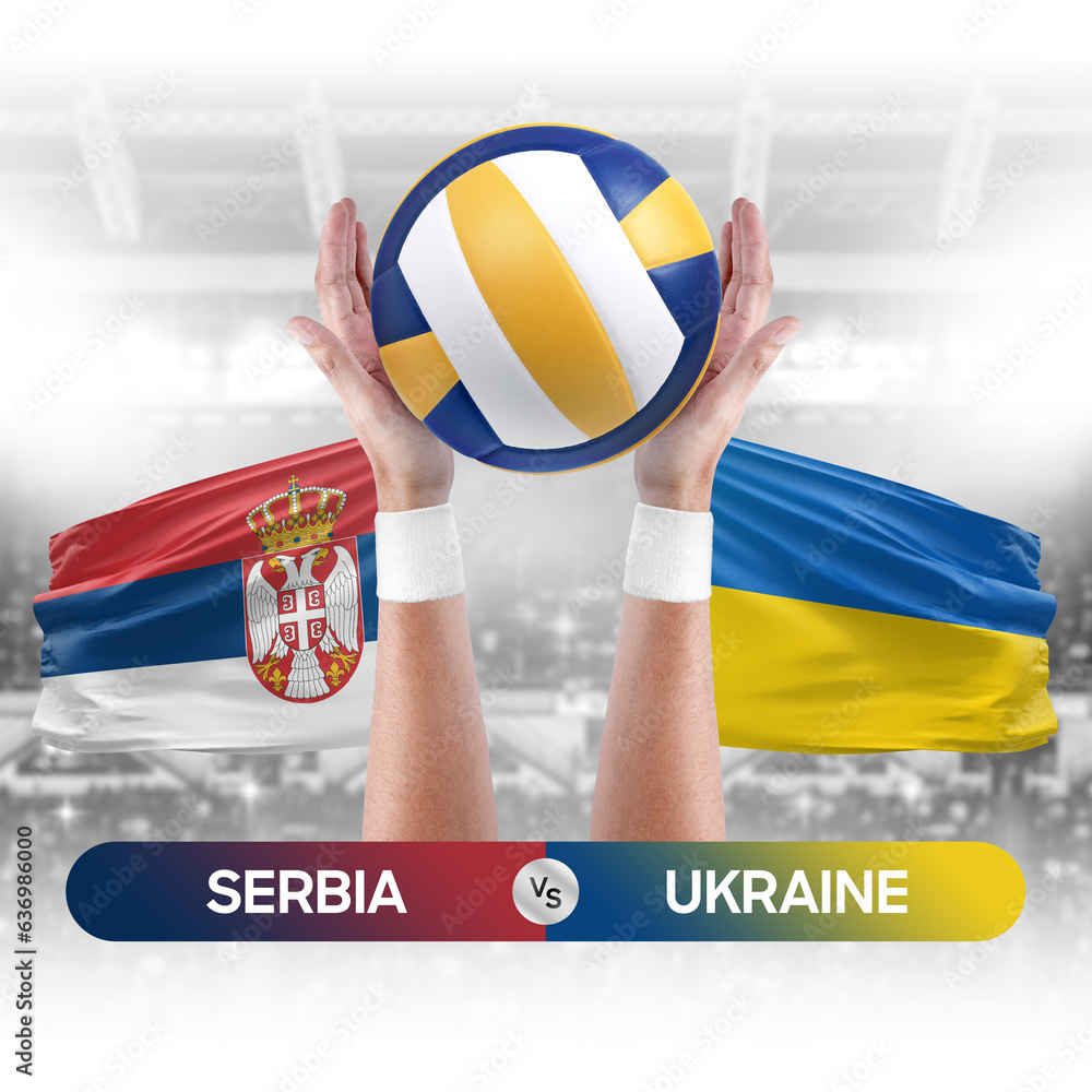 Serbia vs Ukraine national teams volleyball volley ball match competition concept.
